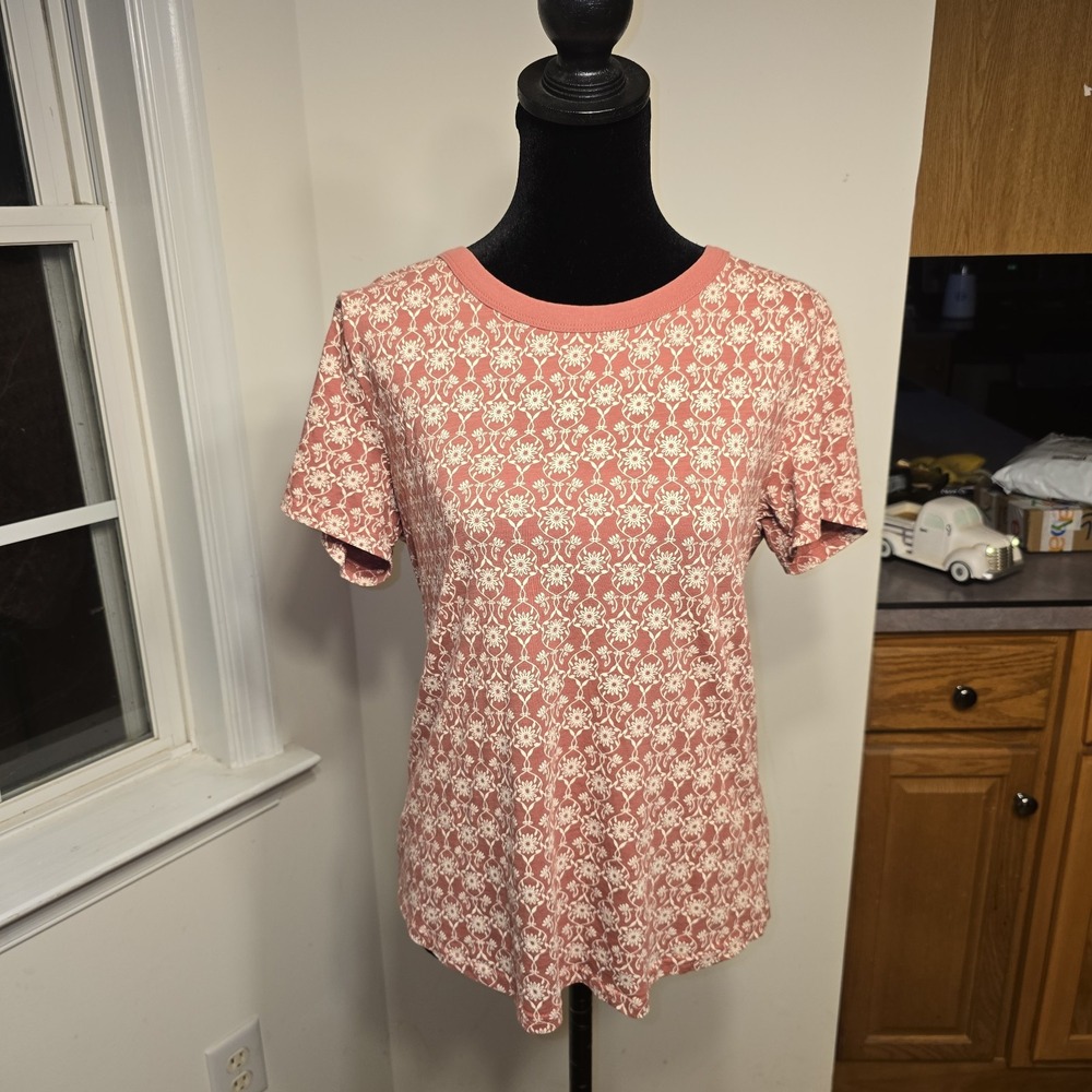 Dip‎ Floral Organic Cotton Tee Shirt Womans Small Burnt Orange Beige